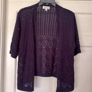 Travel Pointelle Cardigan Sweater Knit Signature Robbie Bee Petite PL Like New